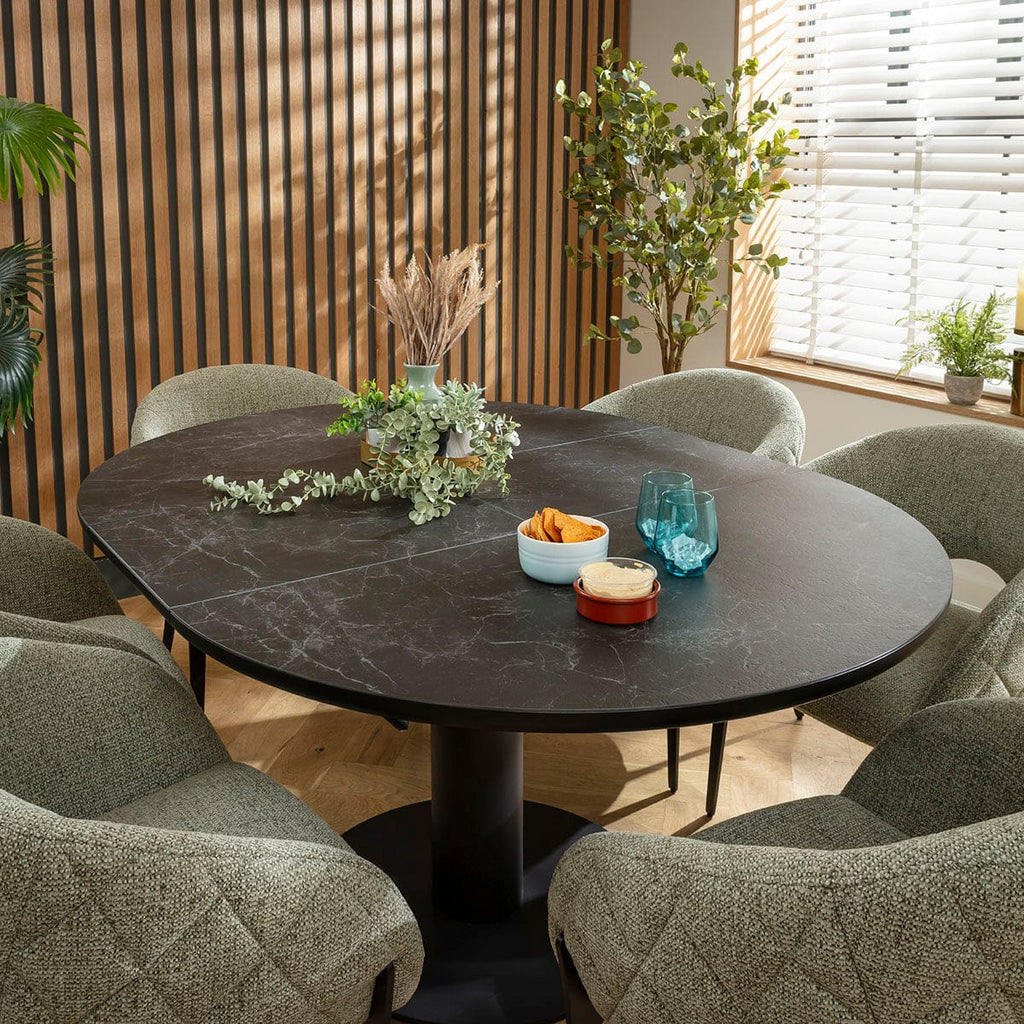 Ensemble de salle à manger rond extensible 6 places Piper &amp; Venus en céramique verte et noire