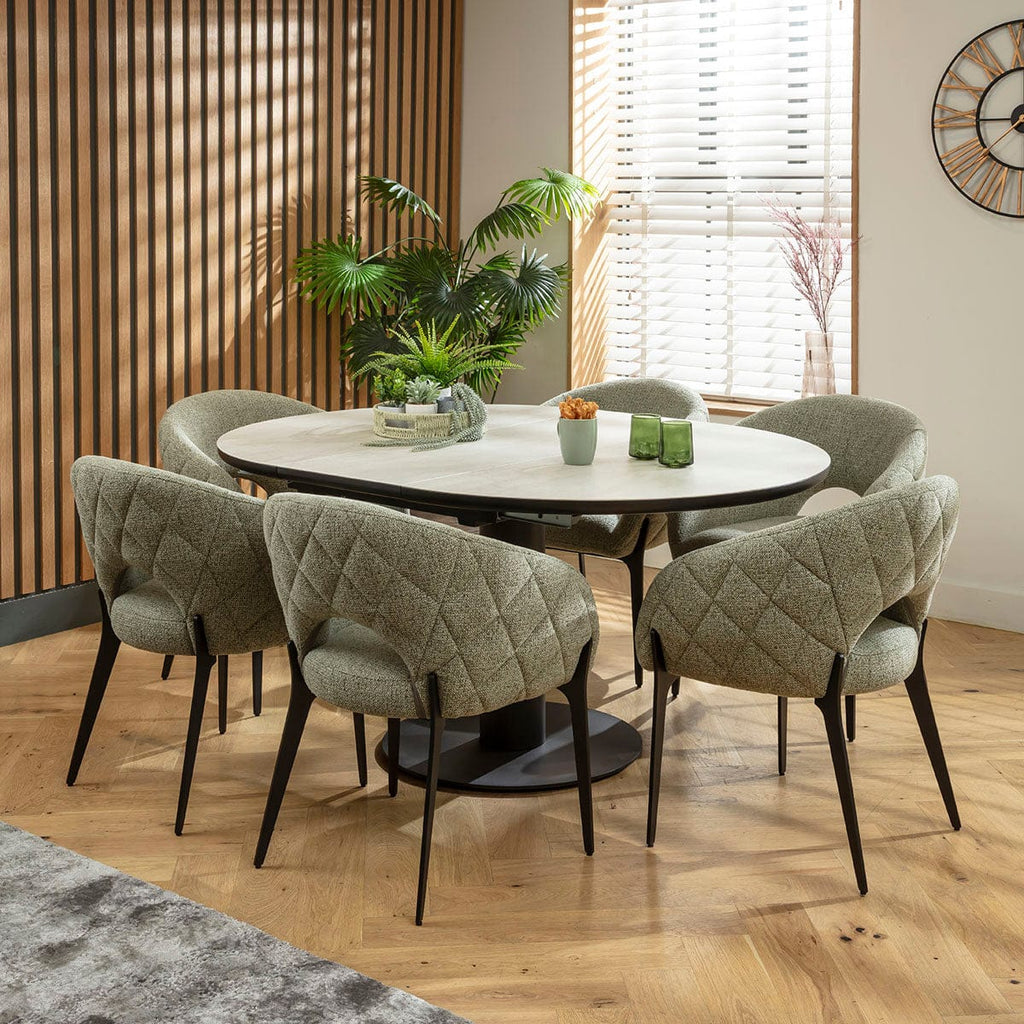 Ensemble de salle à manger rond extensible 6 places Piper &amp; Venus en céramique verte et gris clair