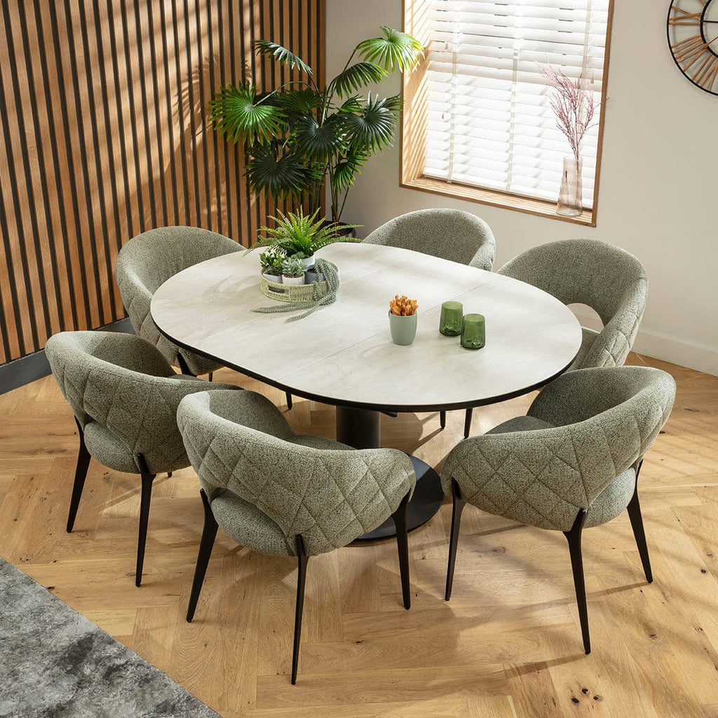 Ensemble de salle à manger rond extensible 6 places Piper &amp; Venus en céramique verte et gris clair