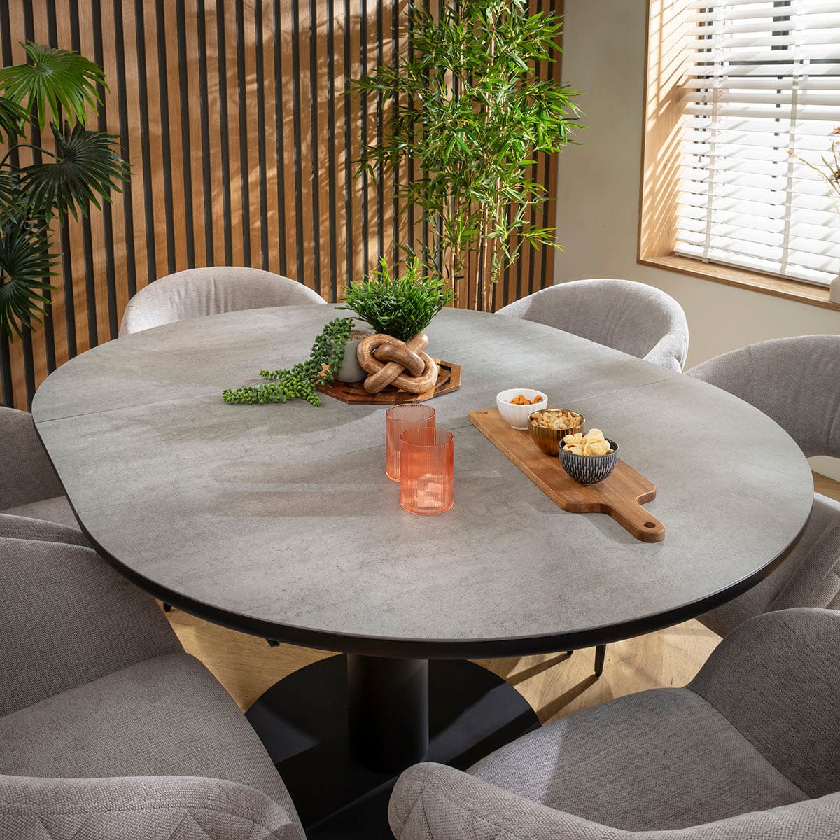 Ensemble de salle à manger rond extensible 6 places Piper &amp; Venus en céramique grise