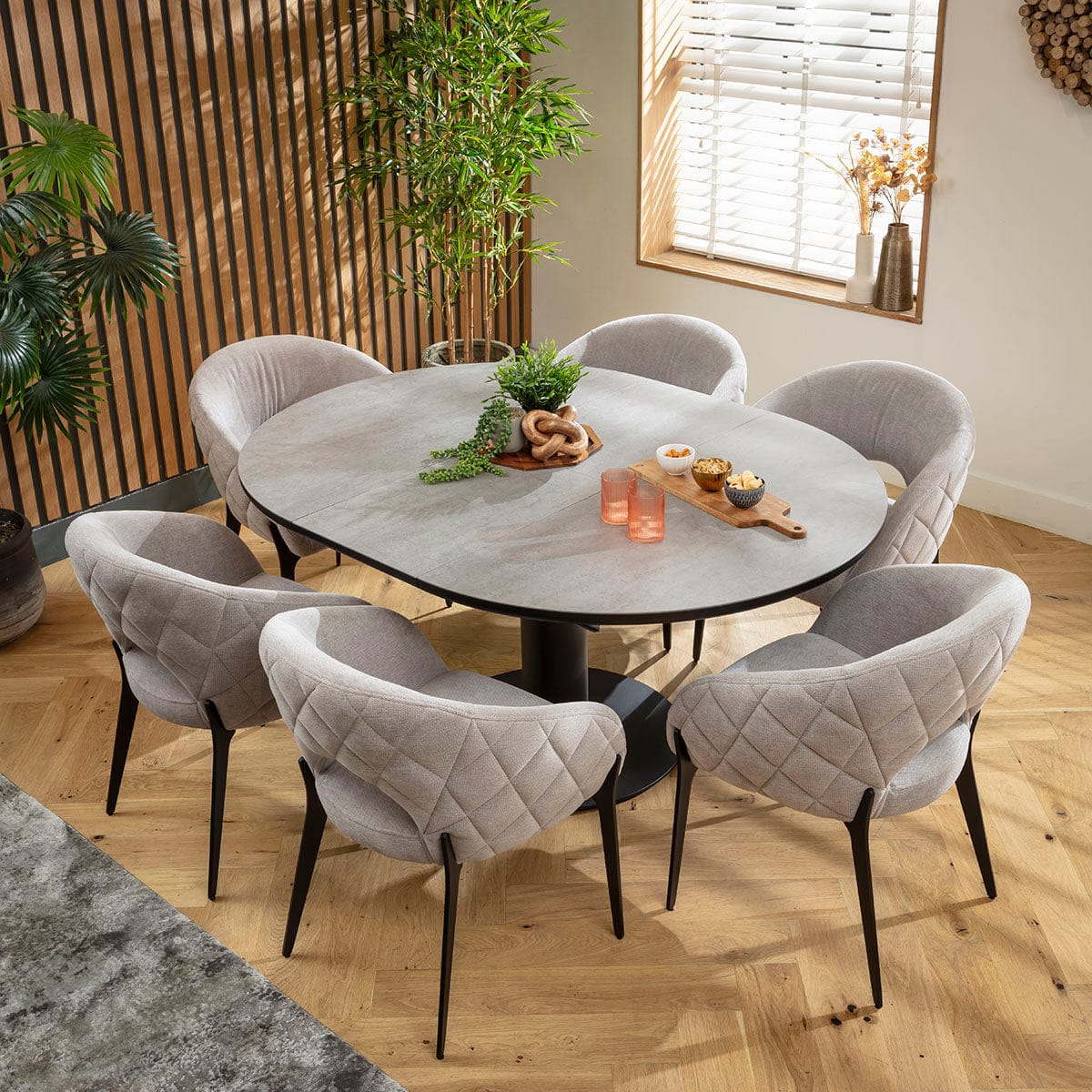 Ensemble de salle à manger rond extensible 6 places Piper &amp; Venus en céramique grise