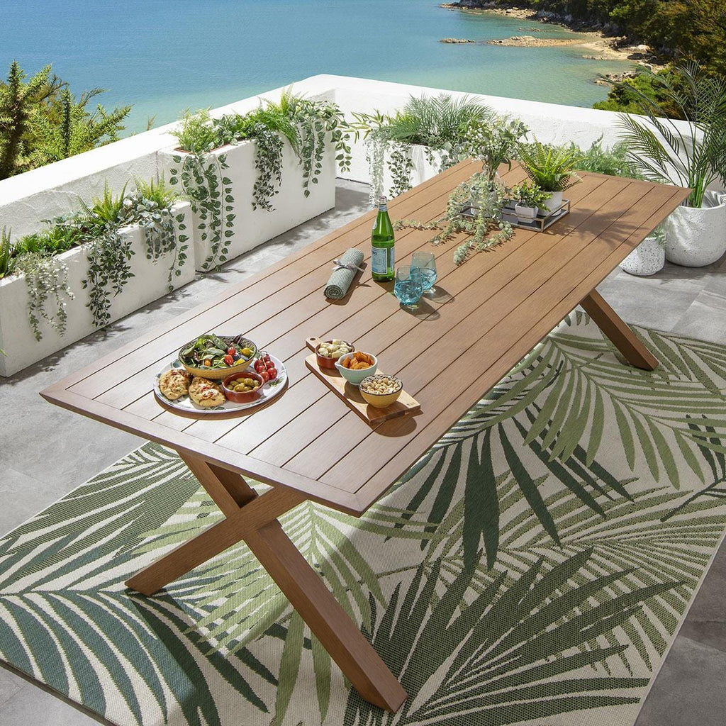 Ensemble de salle à manger de jardin Cole 10 places, aluminium effet bois vert et chêne