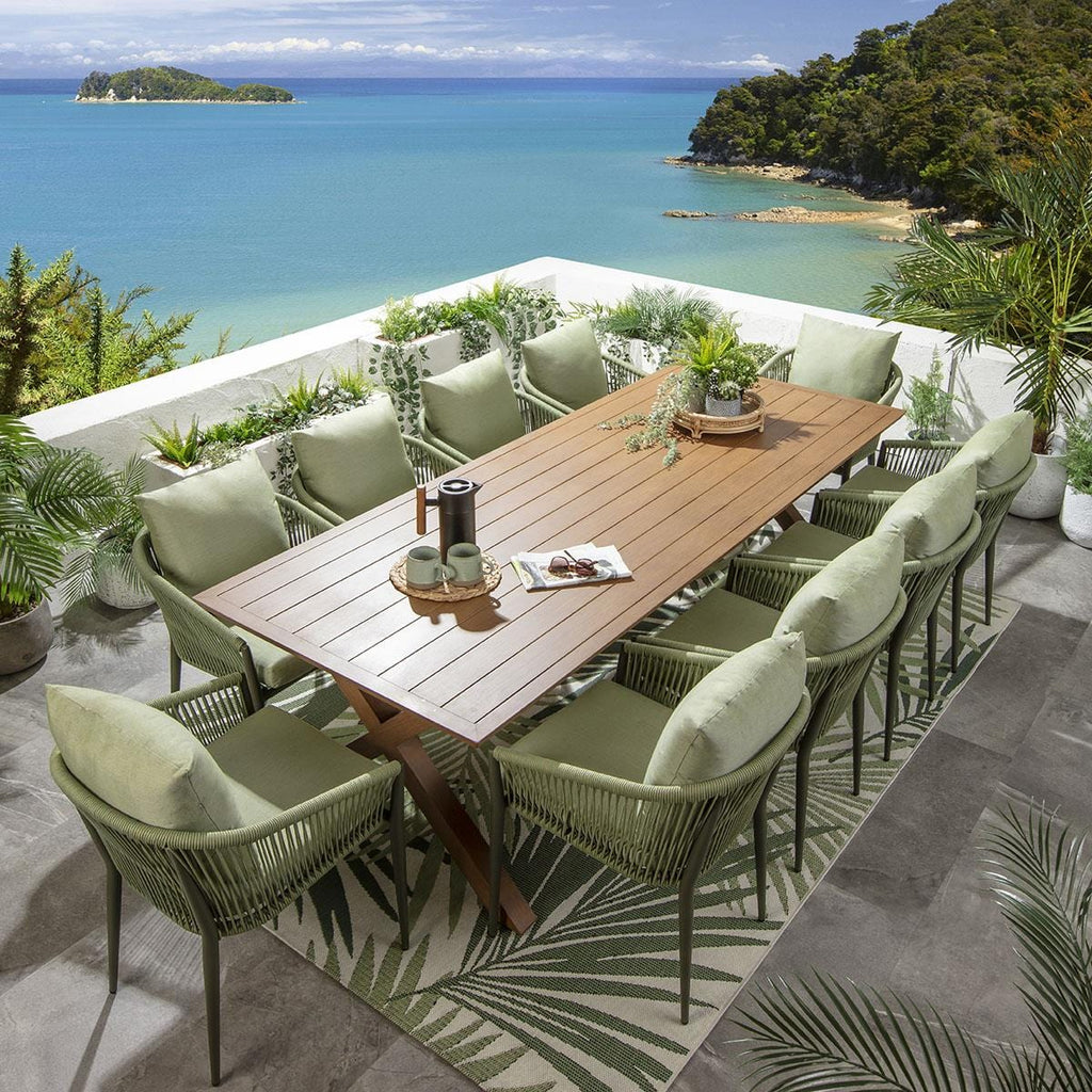 Ensemble de salle à manger de jardin Cole 10 places, aluminium effet bois vert et chêne