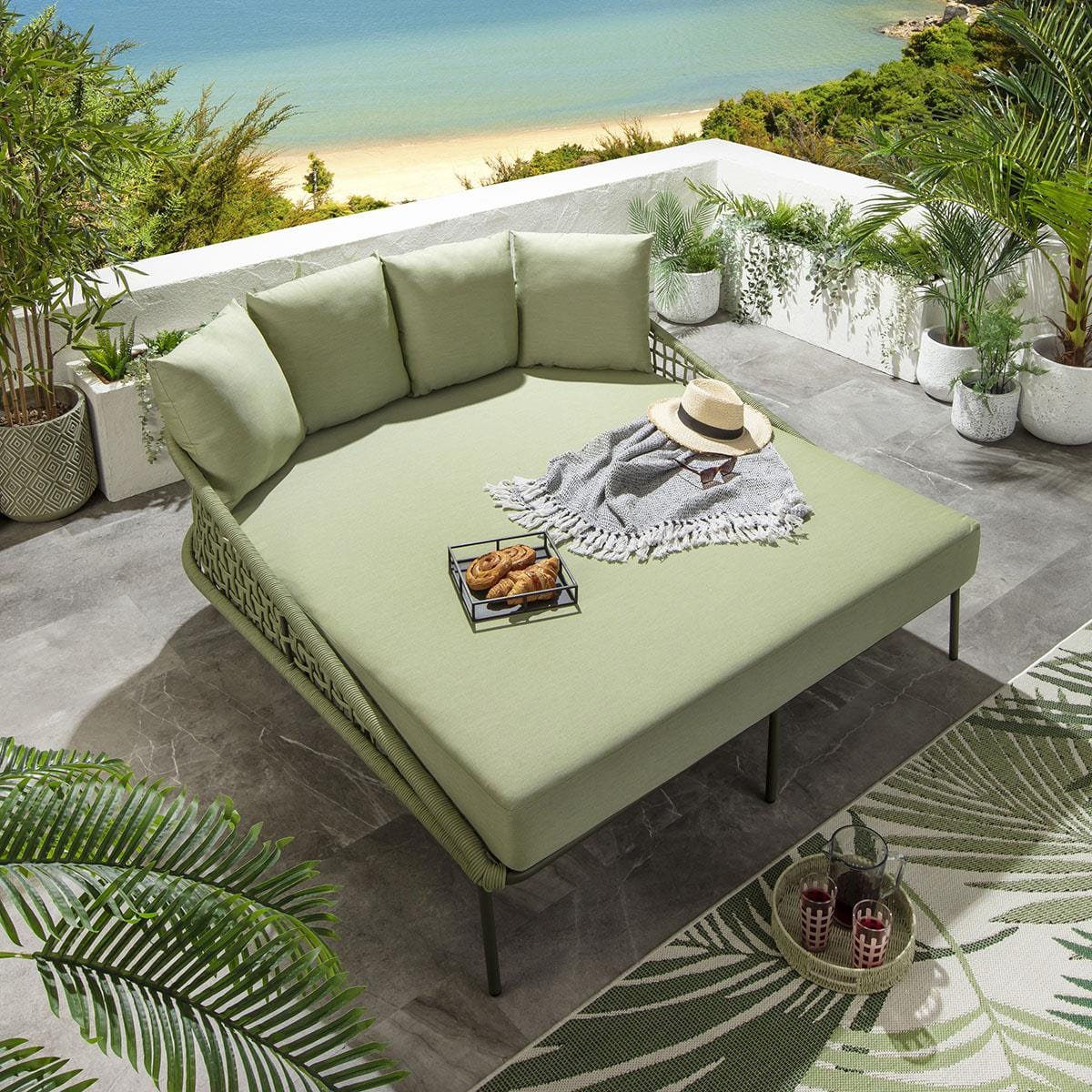 Cole Double Sun Lounger Daybed Green 183x166cm