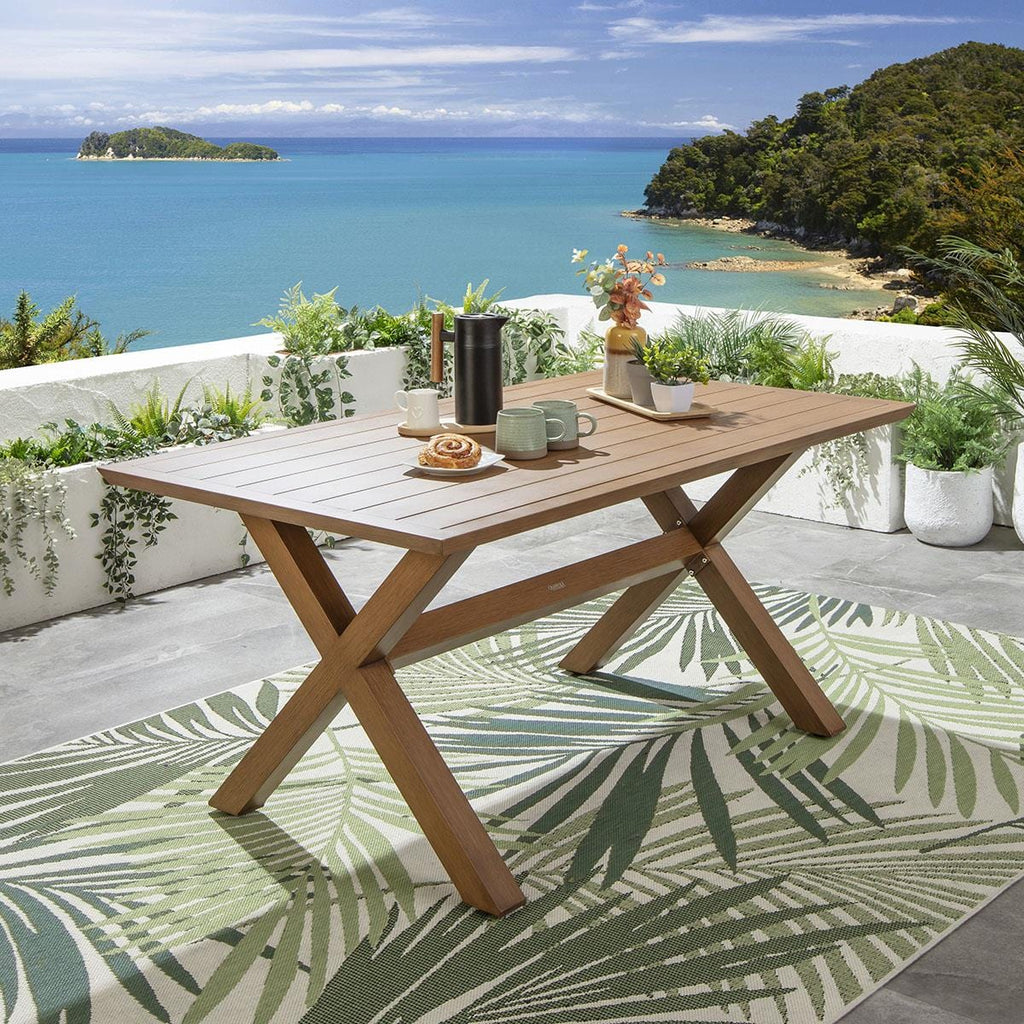 Ensemble de salle à manger de jardin Cole 6 places, aluminium effet bois vert et chêne