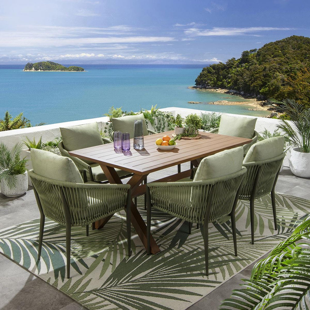 Ensemble de salle à manger de jardin Cole 6 places, aluminium effet bois vert et chêne