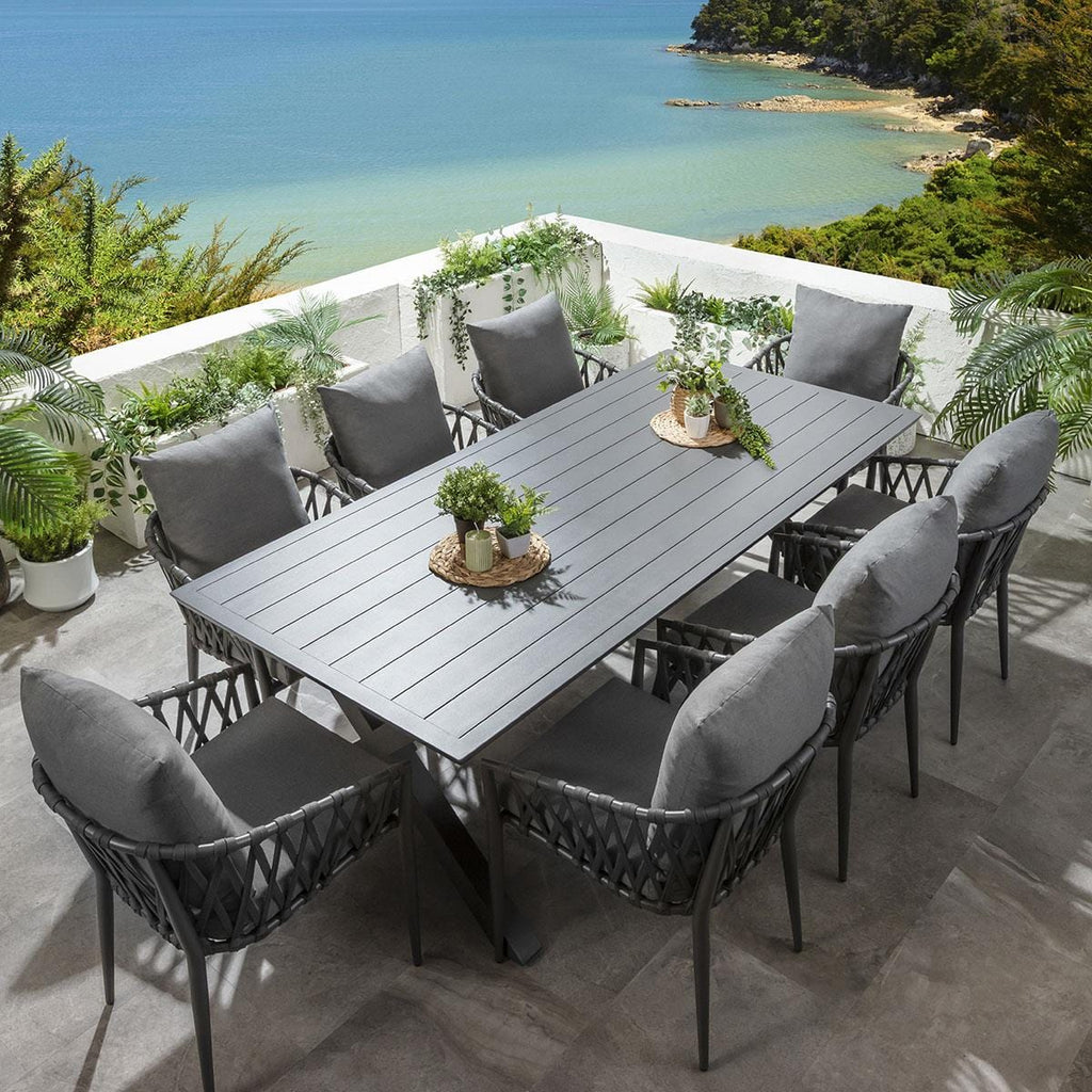 Ensemble de salle à manger de jardin 8 places Verity en aluminium gris