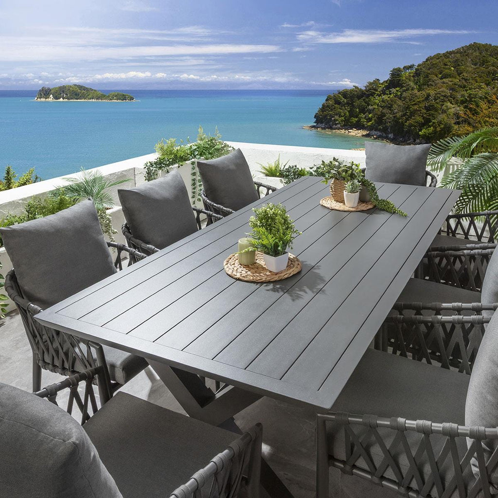 Ensemble de salle à manger de jardin 8 places Verity en aluminium gris