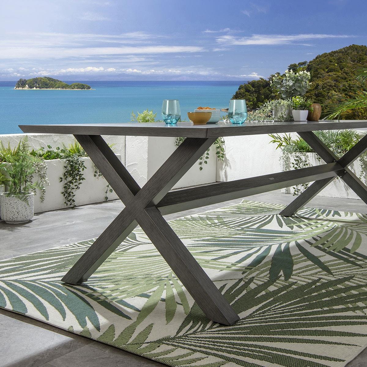 Ensemble de salle à manger de jardin 8 places Verity, en aluminium effet bois gris