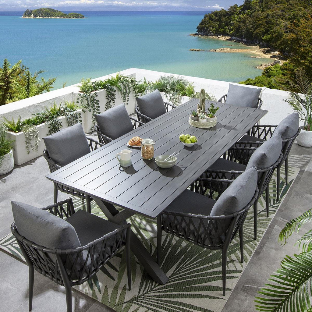 Ensemble de salle à manger de jardin 8 places Verity, en aluminium effet bois gris