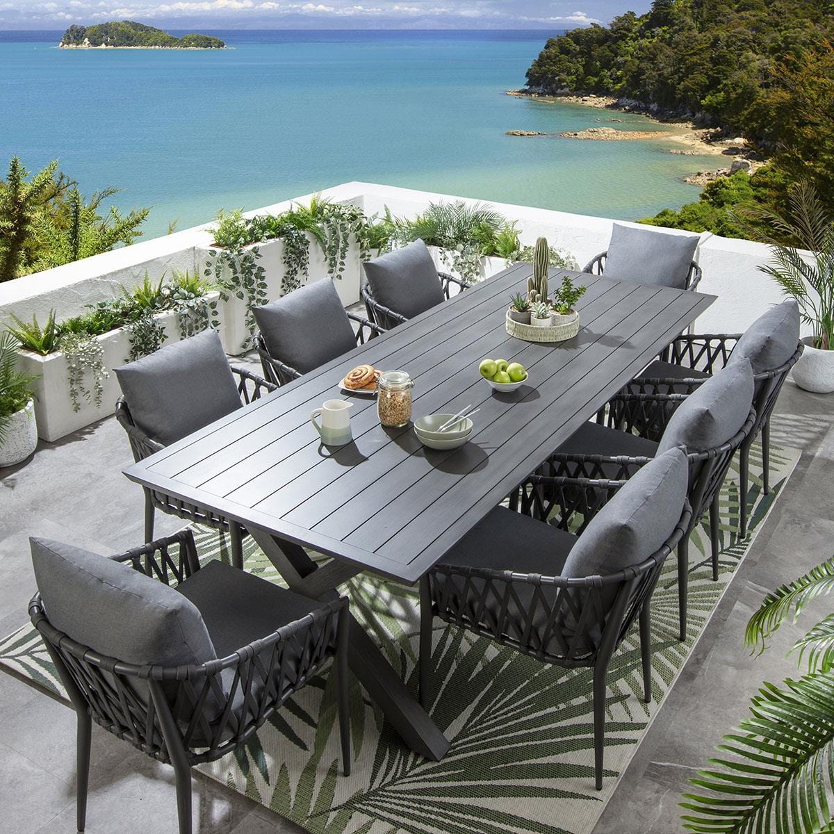 Ensemble de salle à manger de jardin 8 places Verity, en aluminium effet bois gris