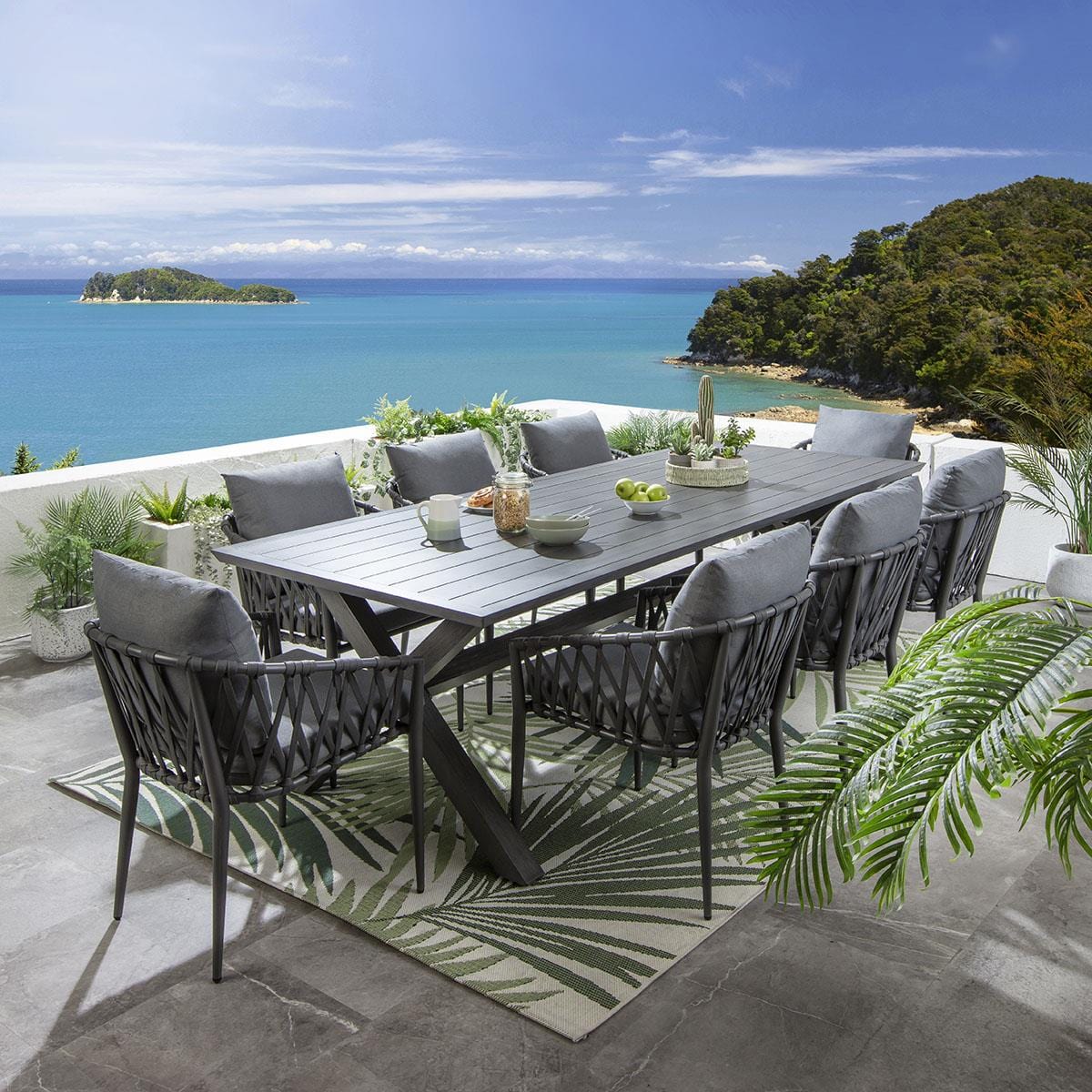 Ensemble de salle à manger de jardin 8 places Verity, en aluminium effet bois gris