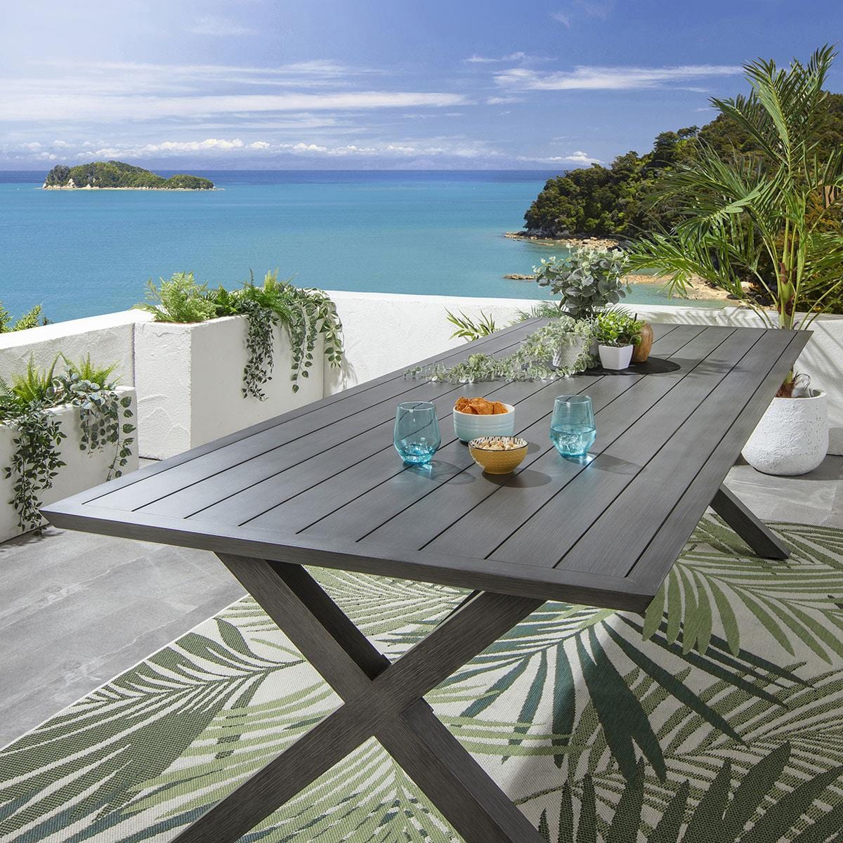 Ensemble de salle à manger de jardin 8 places Verity, en aluminium effet bois gris