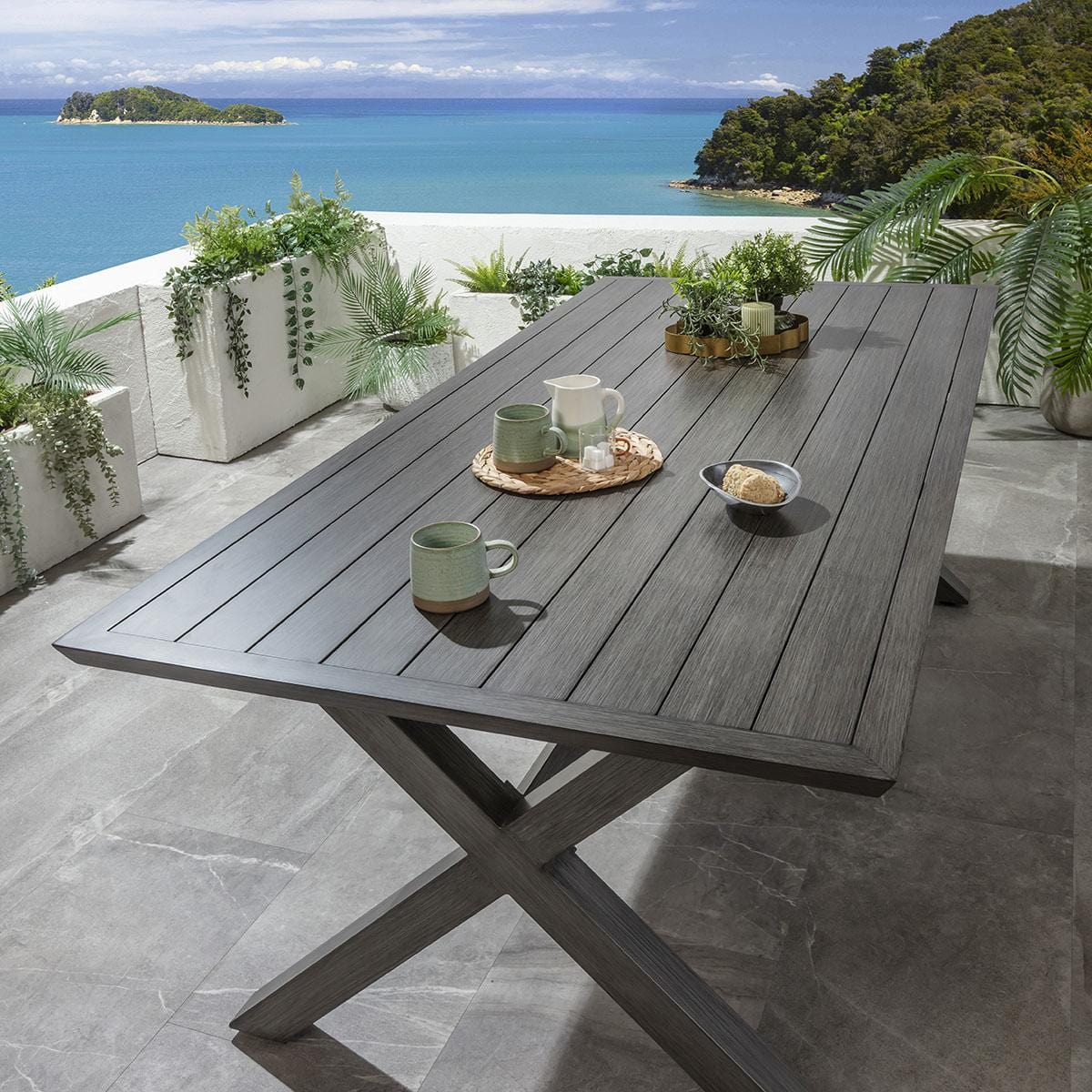 Ensemble de salle à manger de jardin 8 places Verity, en aluminium effet bois gris