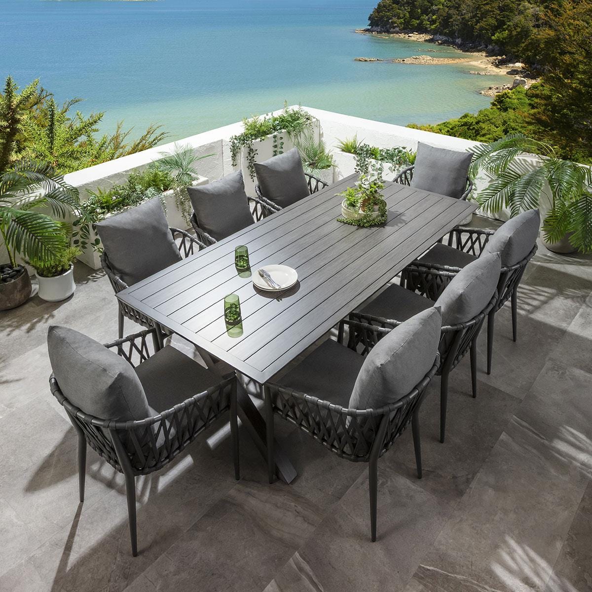 Ensemble de salle à manger de jardin 8 places Verity, en aluminium effet bois gris