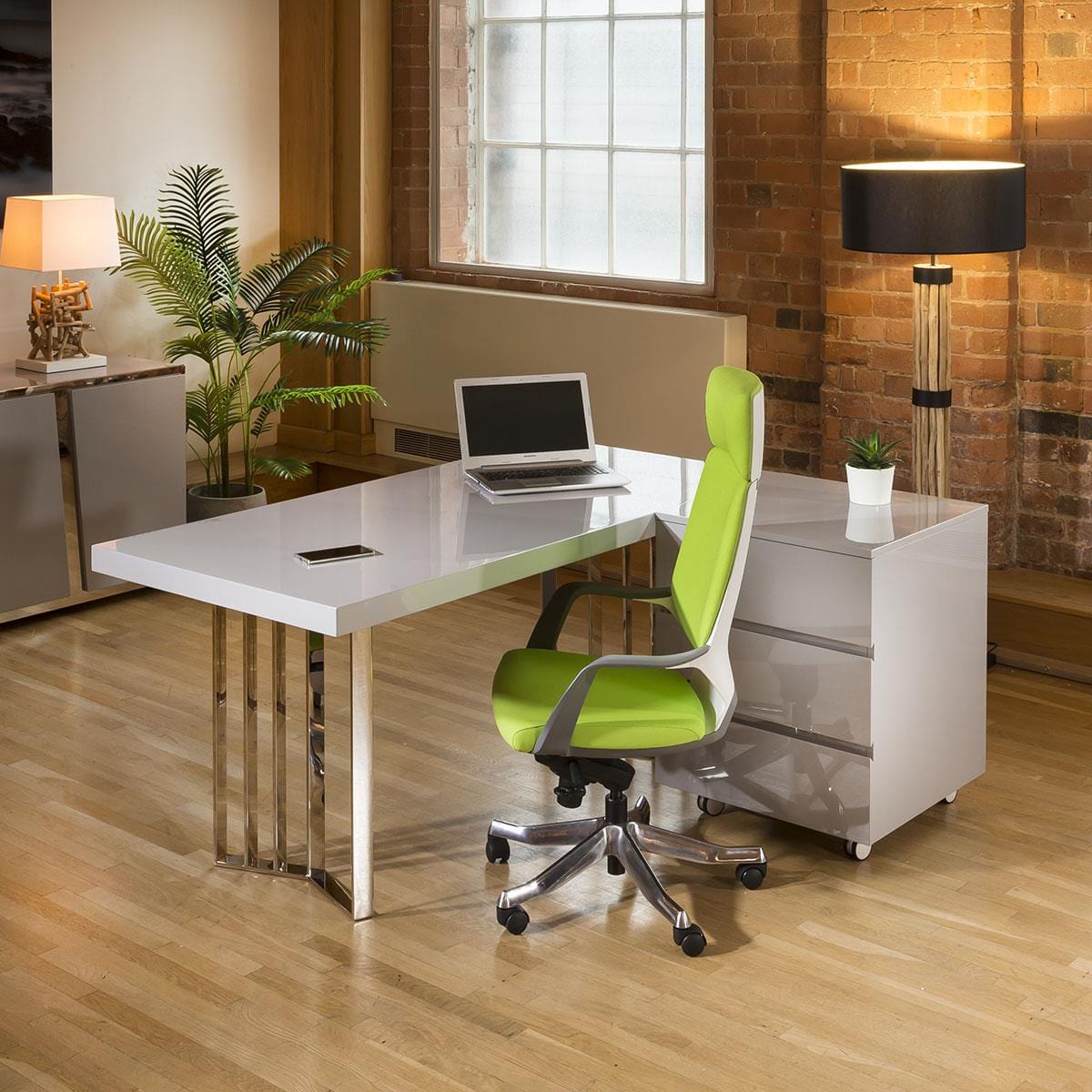 Bureau et commode Quatropi Designer Large Darcy 1700 x 800 mm, gris brillant