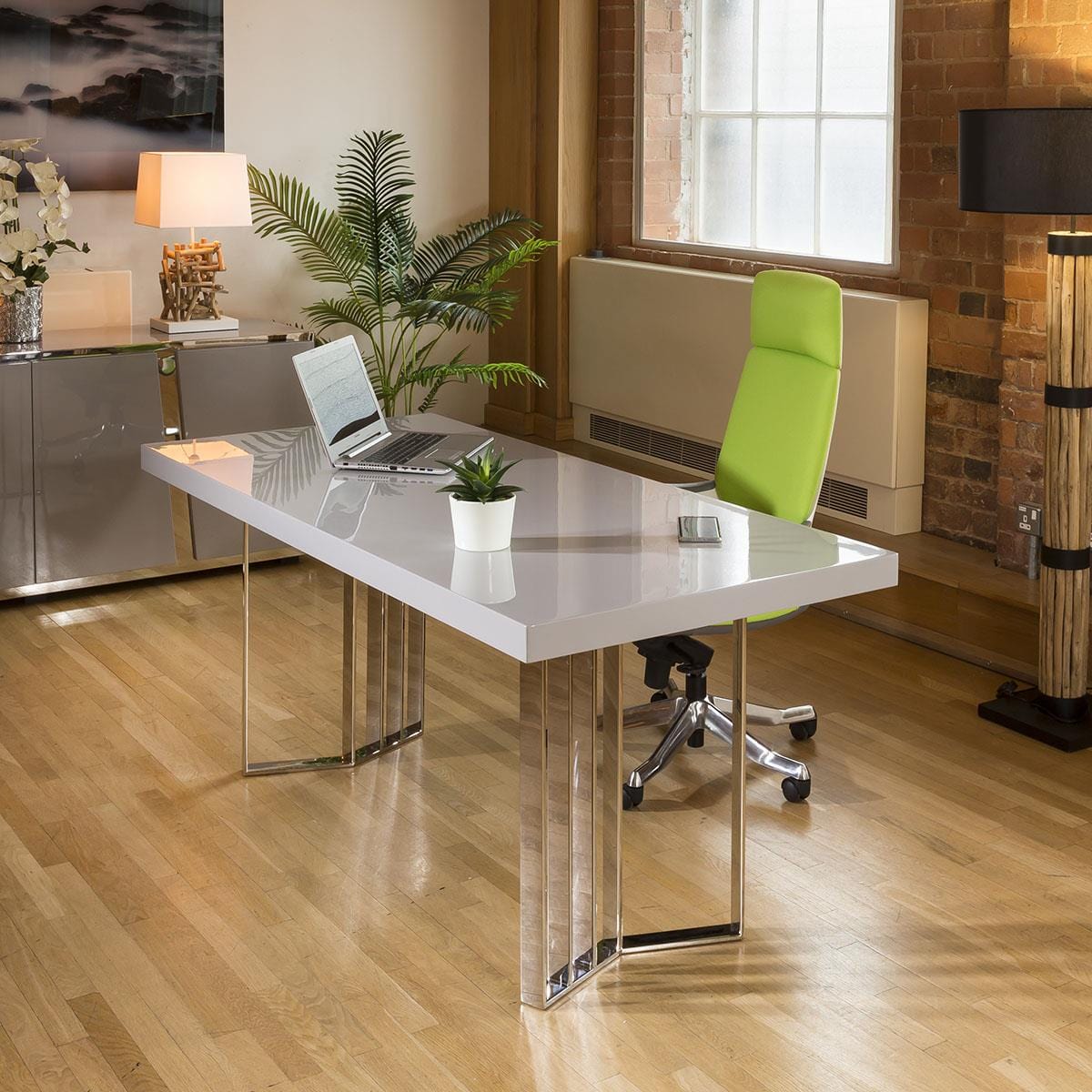 Bureau/Table Quatropi Designer Large Darcy 1700 x 800 mm, finition gris brillant