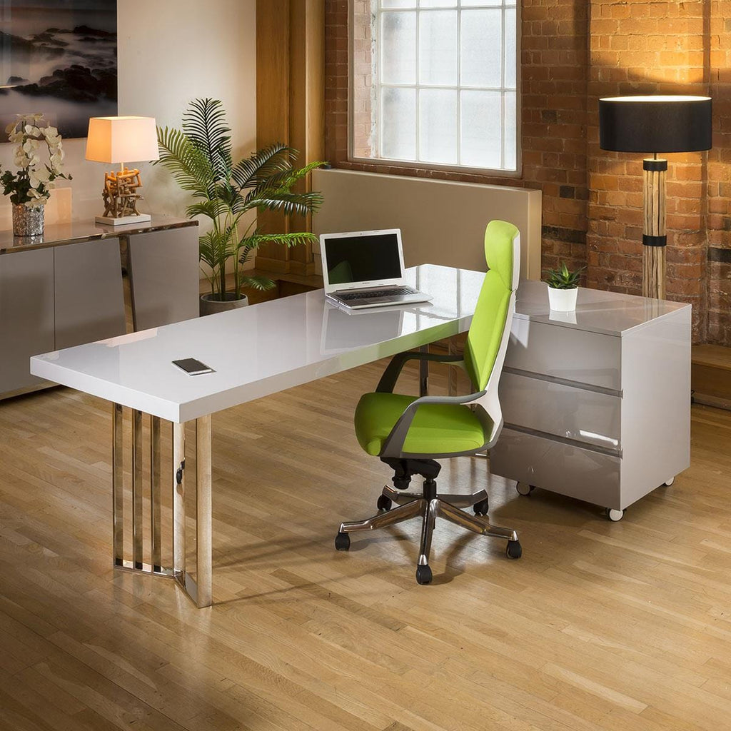 Bureau et commode Quatropi Designer Large Darcy 2200 x 800 mm, gris brillant