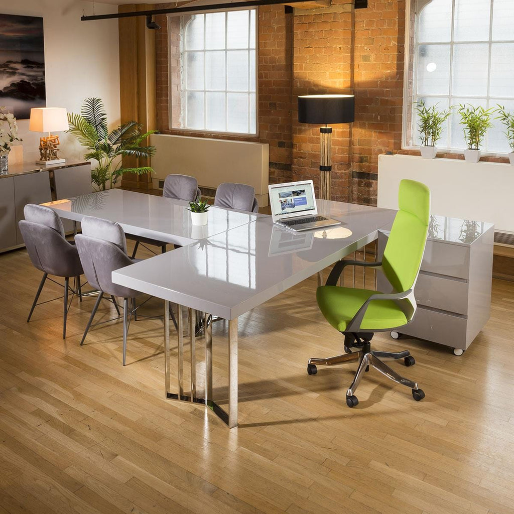 Quatropi Designer Large Darcy 2200 x 800 Desk Table Grey Gloss