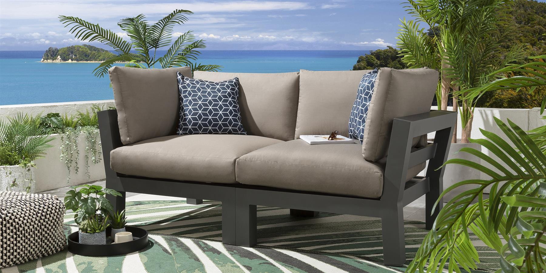 Ensemble de canapé de jardin modulaire Zara couleur café 186 x 93 cm S2