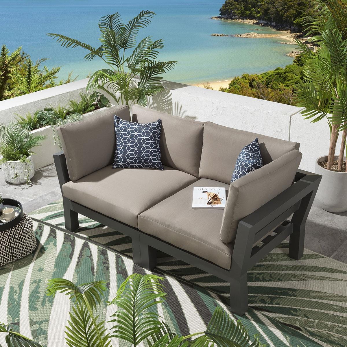 Ensemble de canapé de jardin modulaire Zara couleur café 186 x 93 cm S2