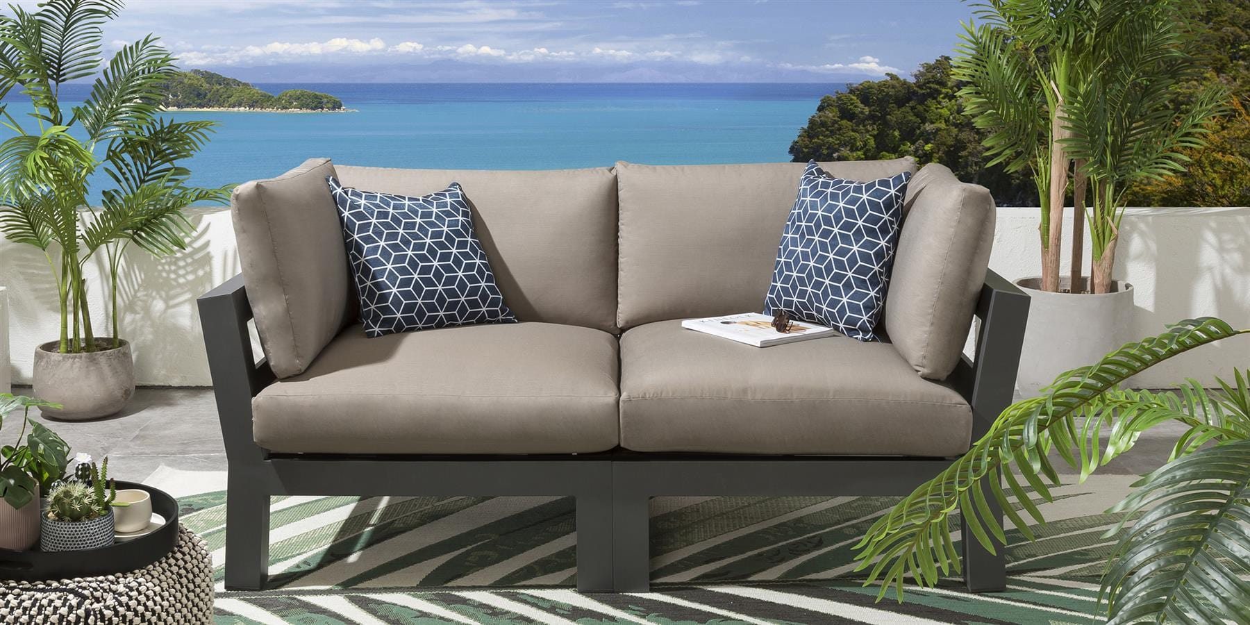 Ensemble de canapé de jardin modulaire Zara couleur café 186 x 93 cm S2