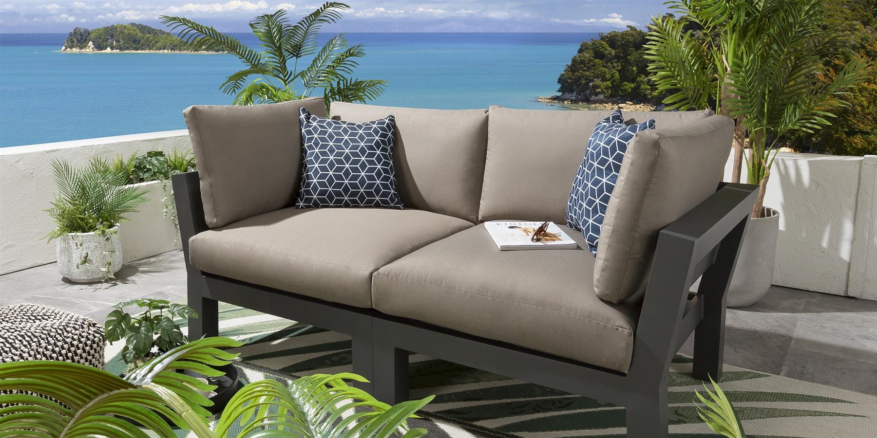 Ensemble de canapé de jardin modulaire Zara couleur café 186 x 93 cm S2