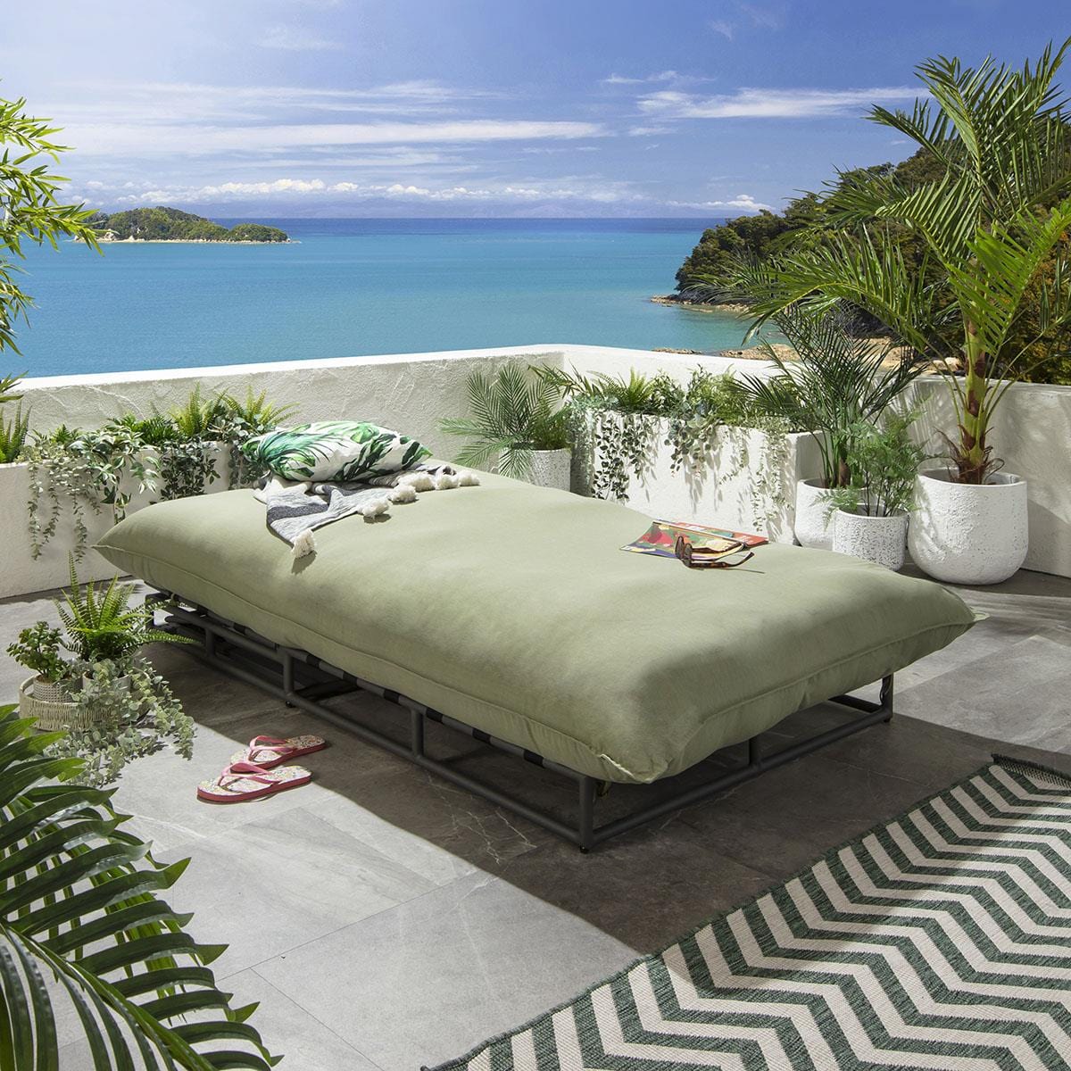 Ocean XL Garden Sun Lounger Green 195x127cm