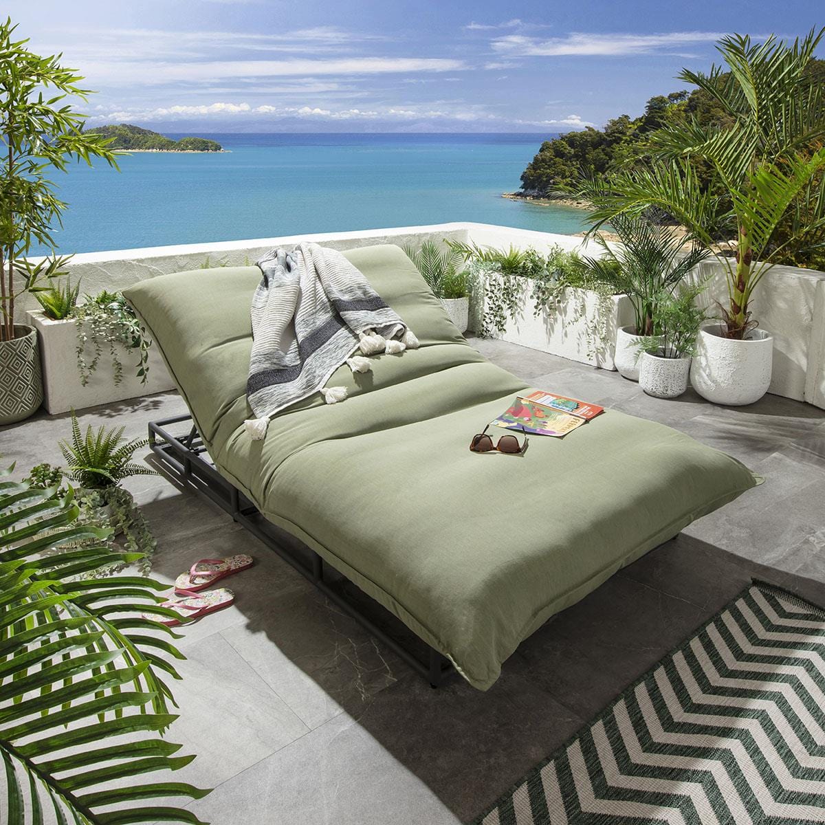 Ocean XL Garden Sun Lounger Green 195x127cm