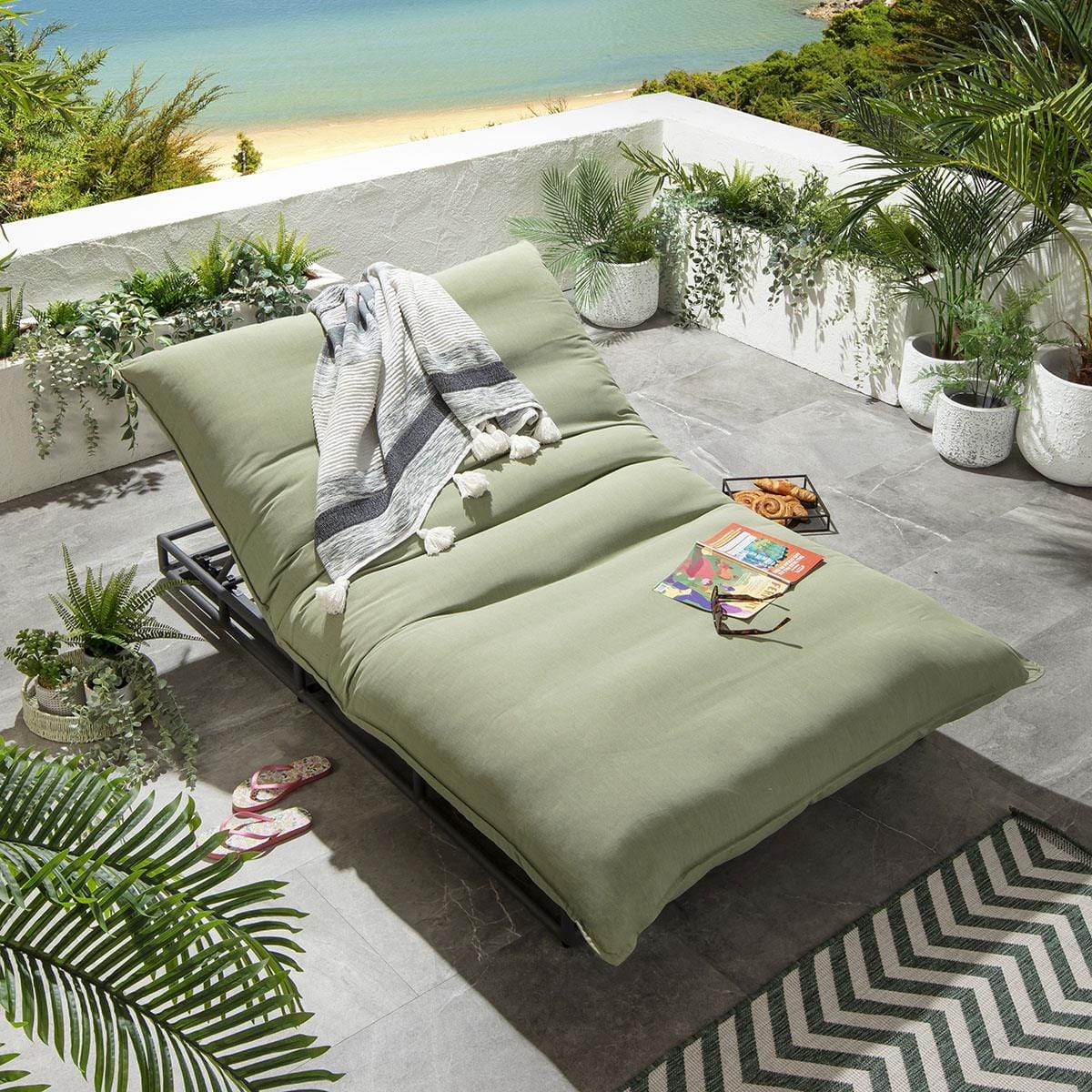 Ocean XL Garden Sun Lounger Green 195x127cm