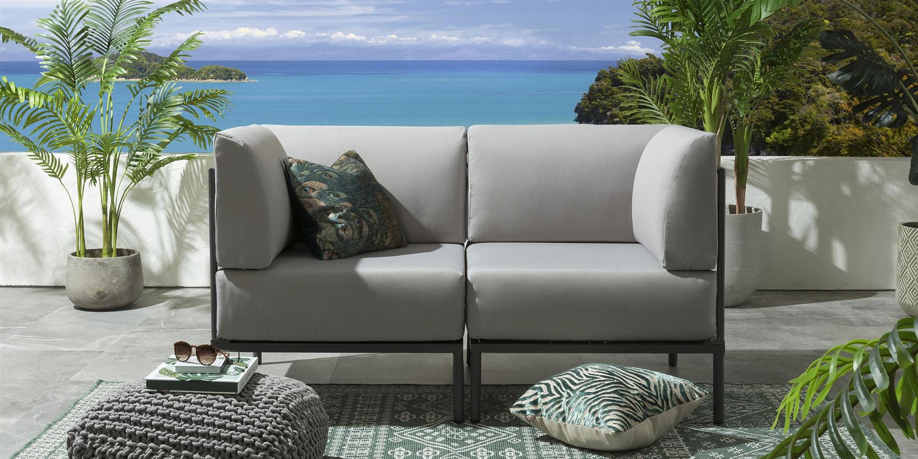 Ensemble canapé de jardin 2 places Alfie - Argent S2