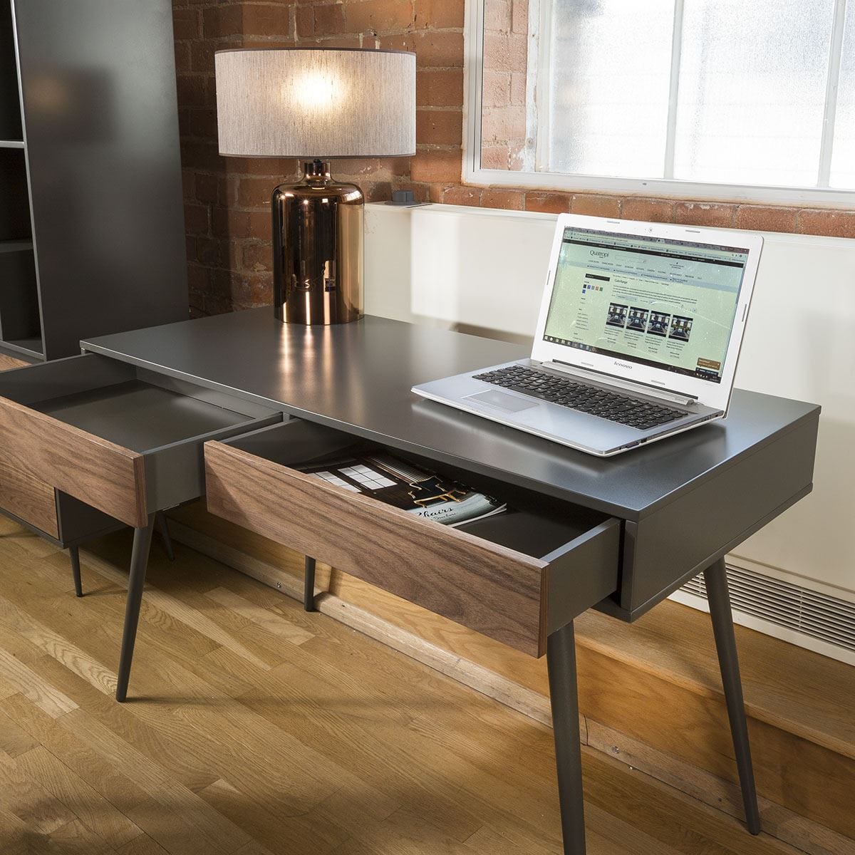 Bureau/Console Quatropi Tembie Noyer Riche/Gris 2 Tiroirs