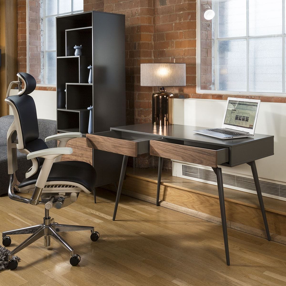 Bureau/Console Quatropi Tembie Noyer Riche/Gris 2 Tiroirs