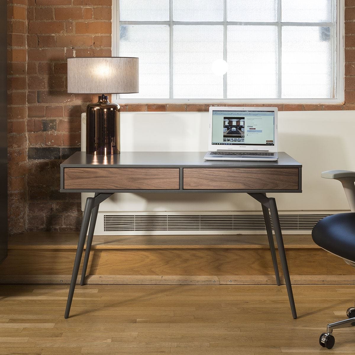 Bureau/Console Quatropi Tembie Noyer Riche/Gris 2 Tiroirs