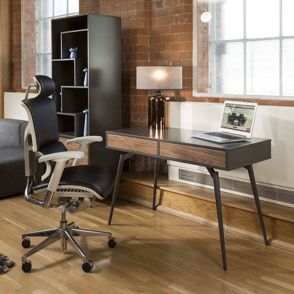 Bureau/Console Quatropi Tembie Noyer Riche/Gris 2 Tiroirs