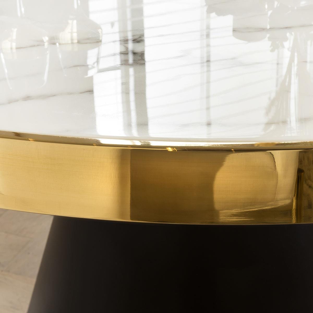 Table de salle à manger ronde en marbre et chaises en velours crème, ensemble de salle à manger 6 places