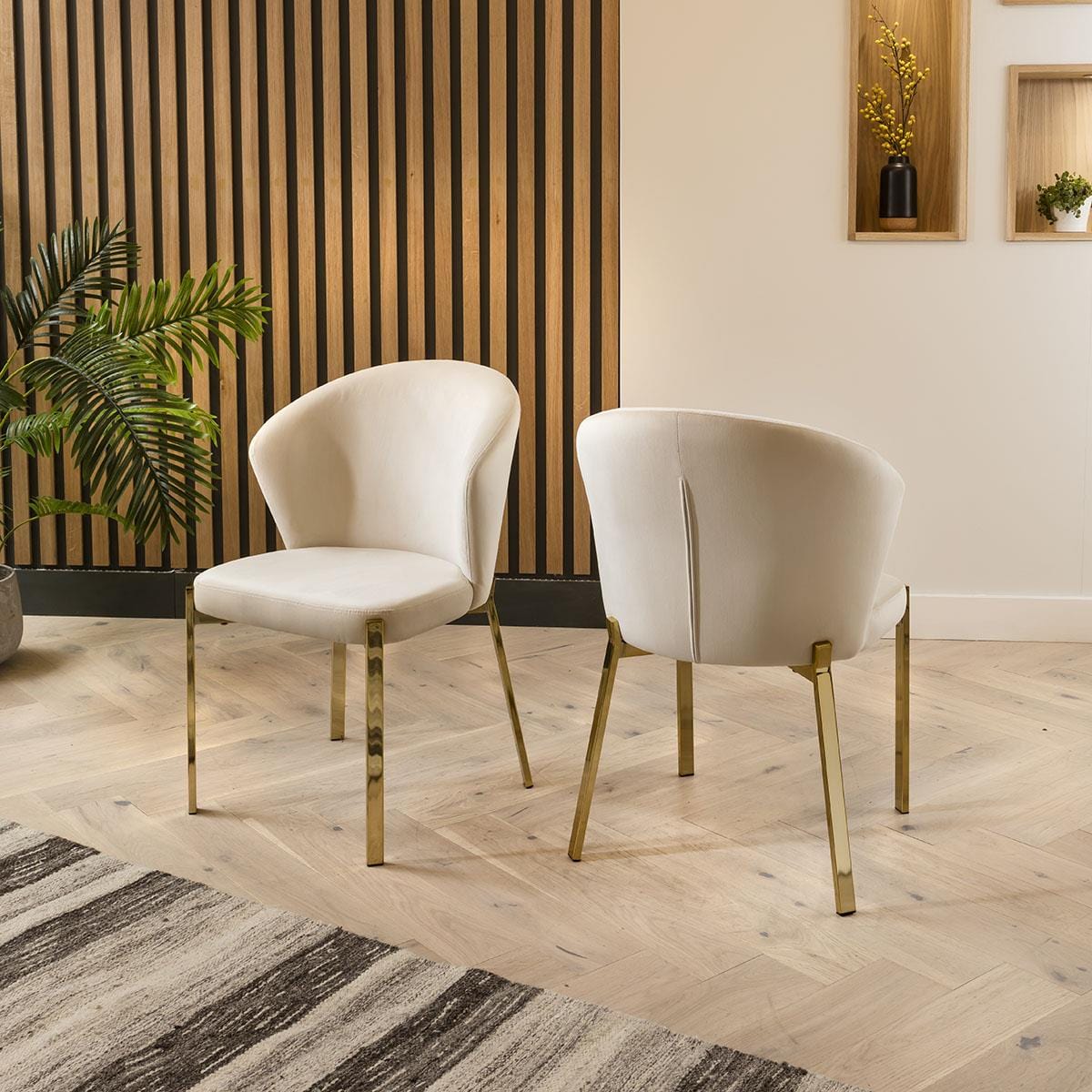 Table de salle à manger ronde en marbre et chaises en velours crème, ensemble de salle à manger 6 places