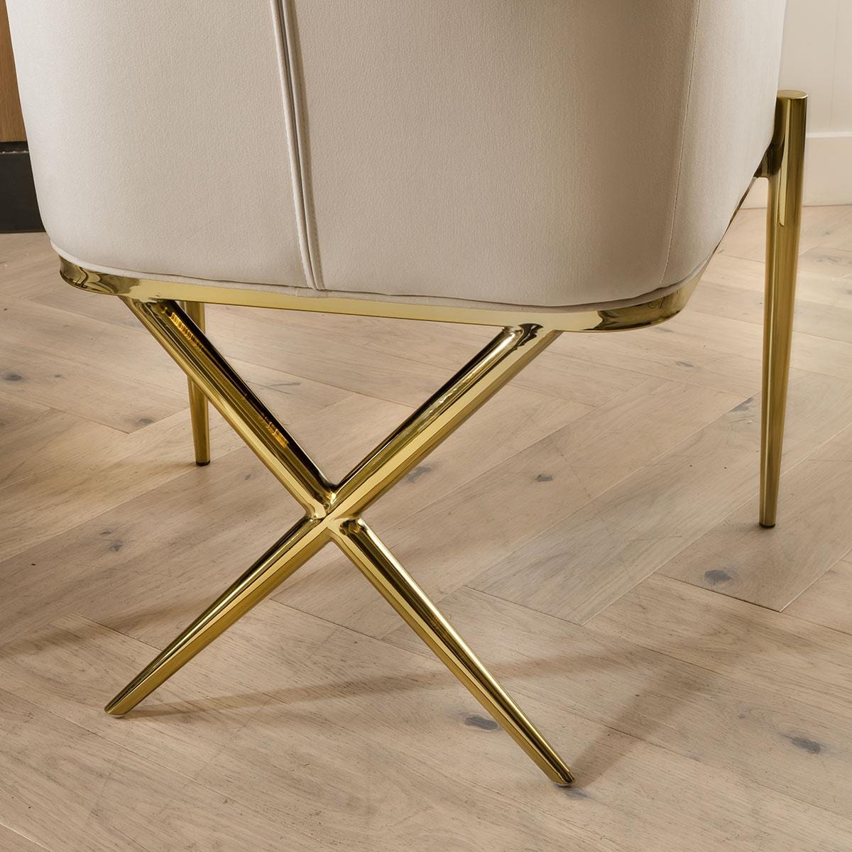 Table de salle à manger ronde en marbre et chaises en velours crème - Ensemble de salle à manger 6 places