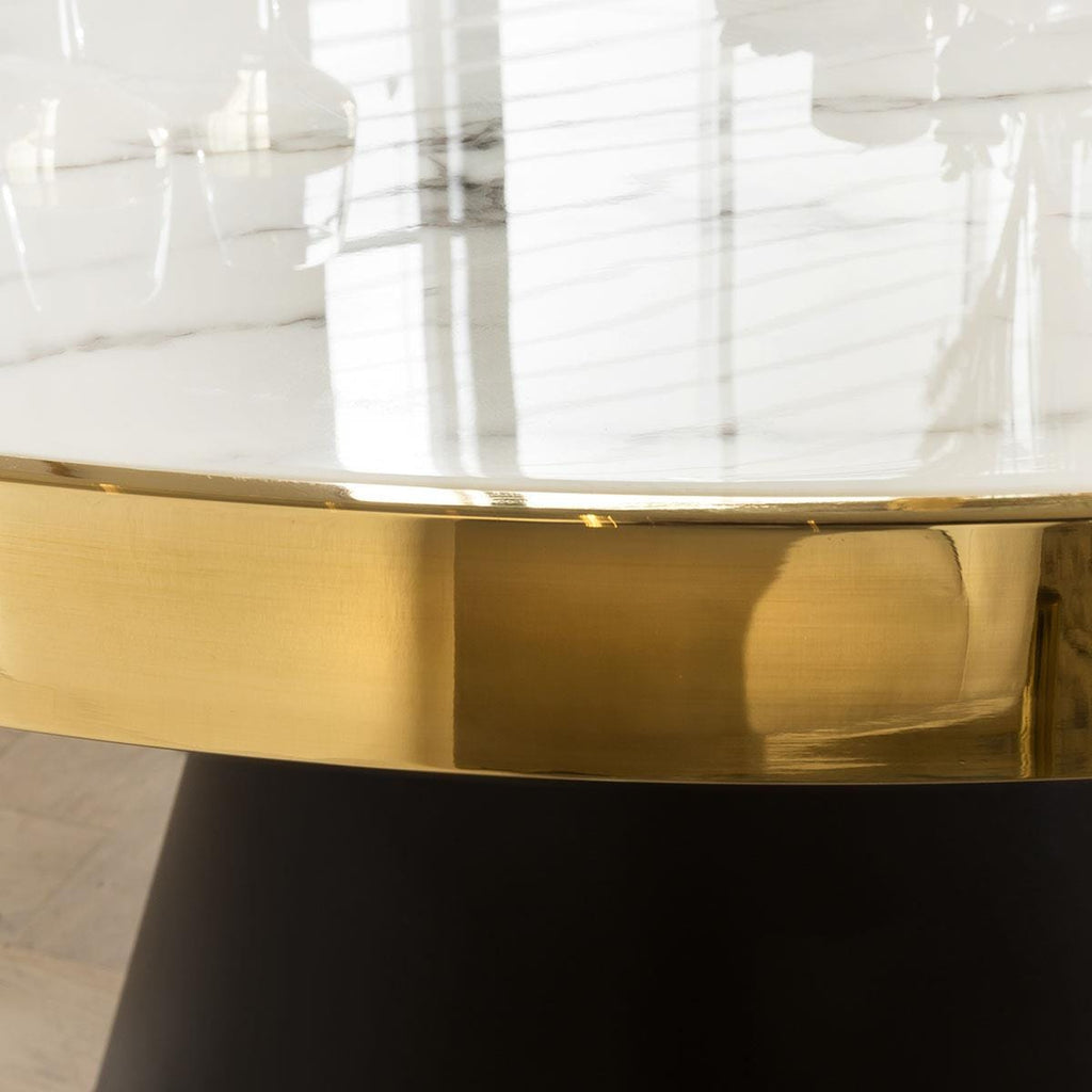 Table de salle à manger ronde en marbre et chaises en velours gris - Ensemble de salle à manger 6 places