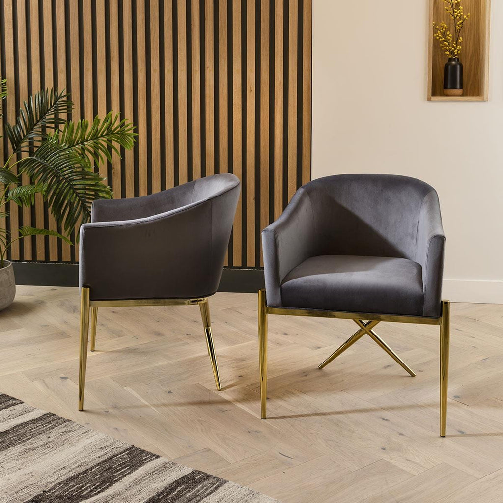 Table de salle à manger ronde en marbre et chaises en velours gris - Ensemble de salle à manger 6 places