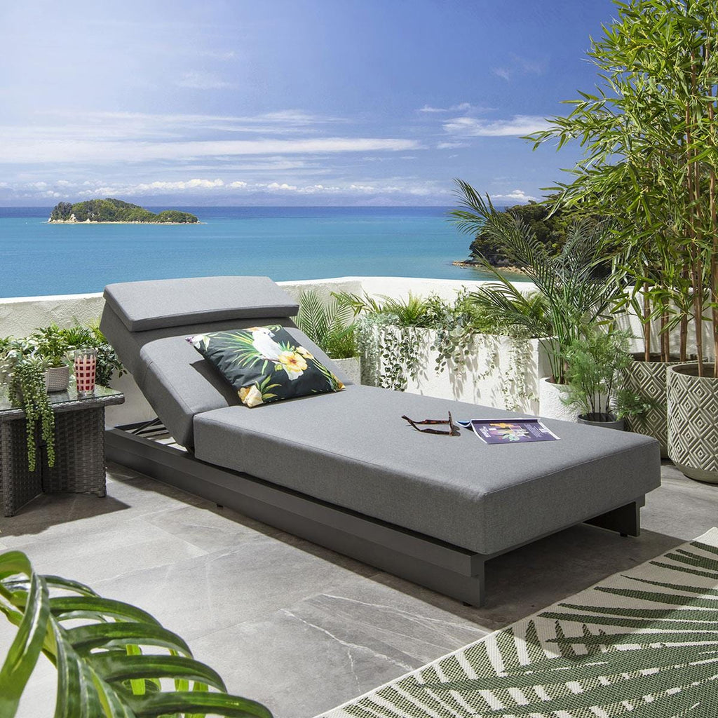 2 chaises longues de jardin Marbella grises avec coussins, 200 x 78 cm