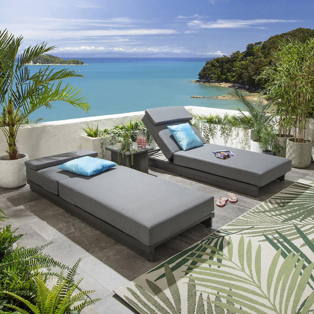 2 chaises longues de jardin Marbella grises avec coussins, 200 x 78 cm