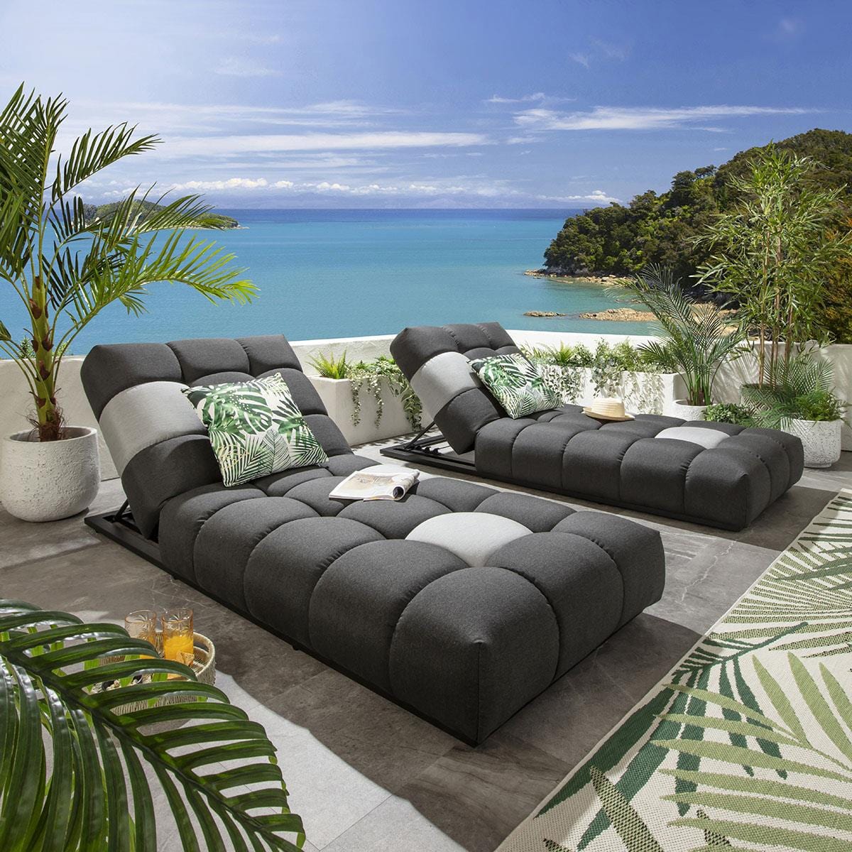 2 chaises longues de jardin haut de gamme Blow Sooty 213x92cm