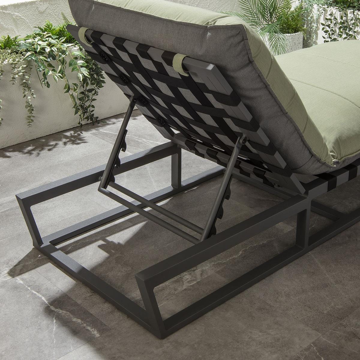 2 chaises longues Ocean avec coussins verts 212 x 84 cm