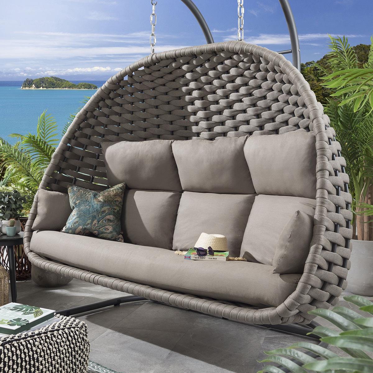 Ensemble chaise suspendue simple et hamac en corde - Café