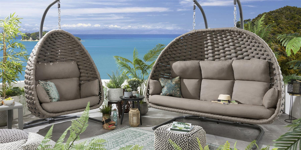 Ensemble chaise suspendue simple et hamac en corde - Café