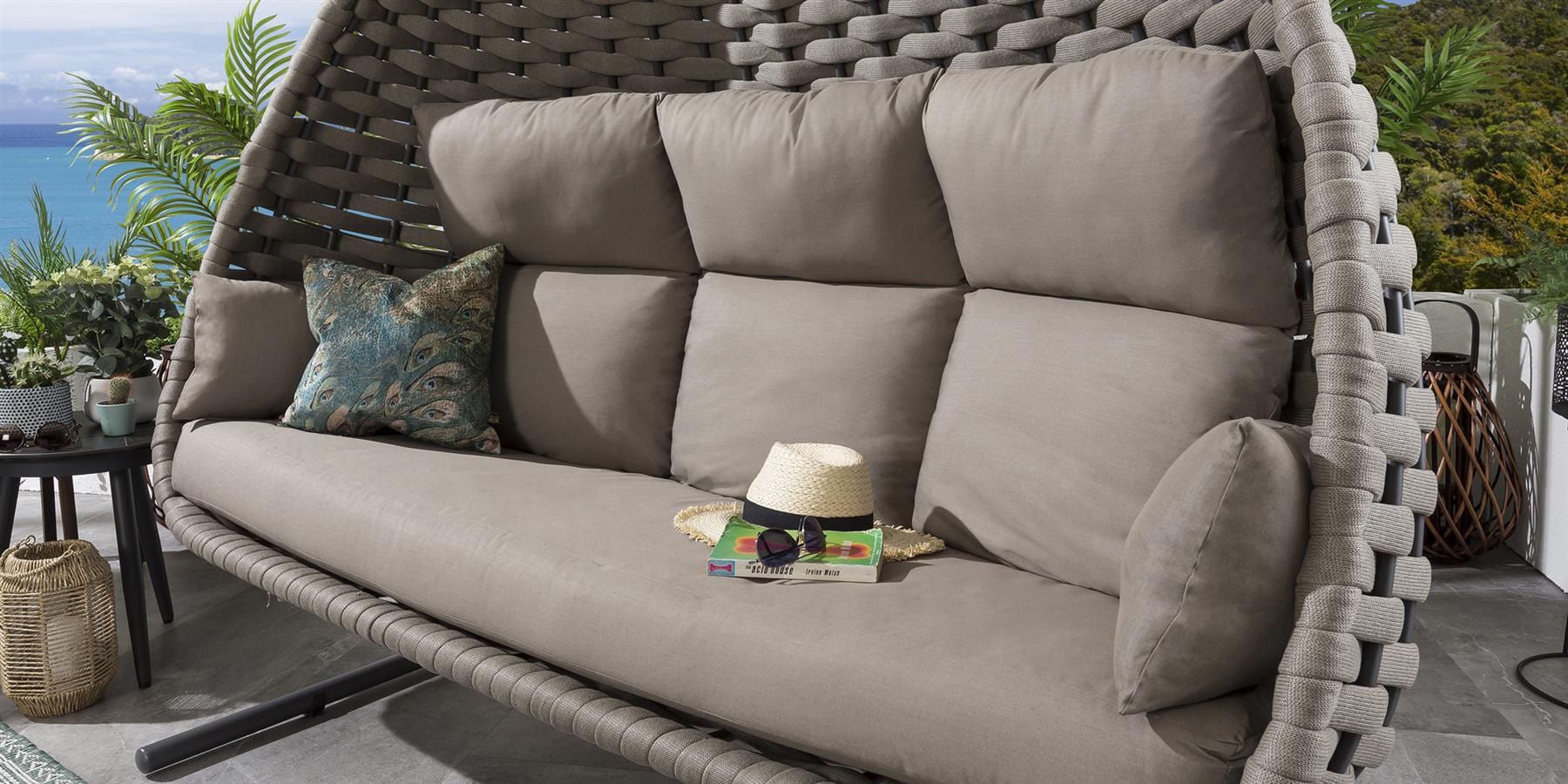 Ensemble chaise suspendue simple et hamac en corde - Café