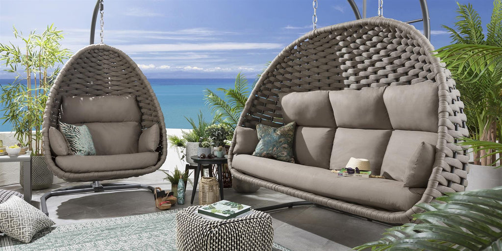 Ensemble chaise suspendue simple et hamac en corde - Café