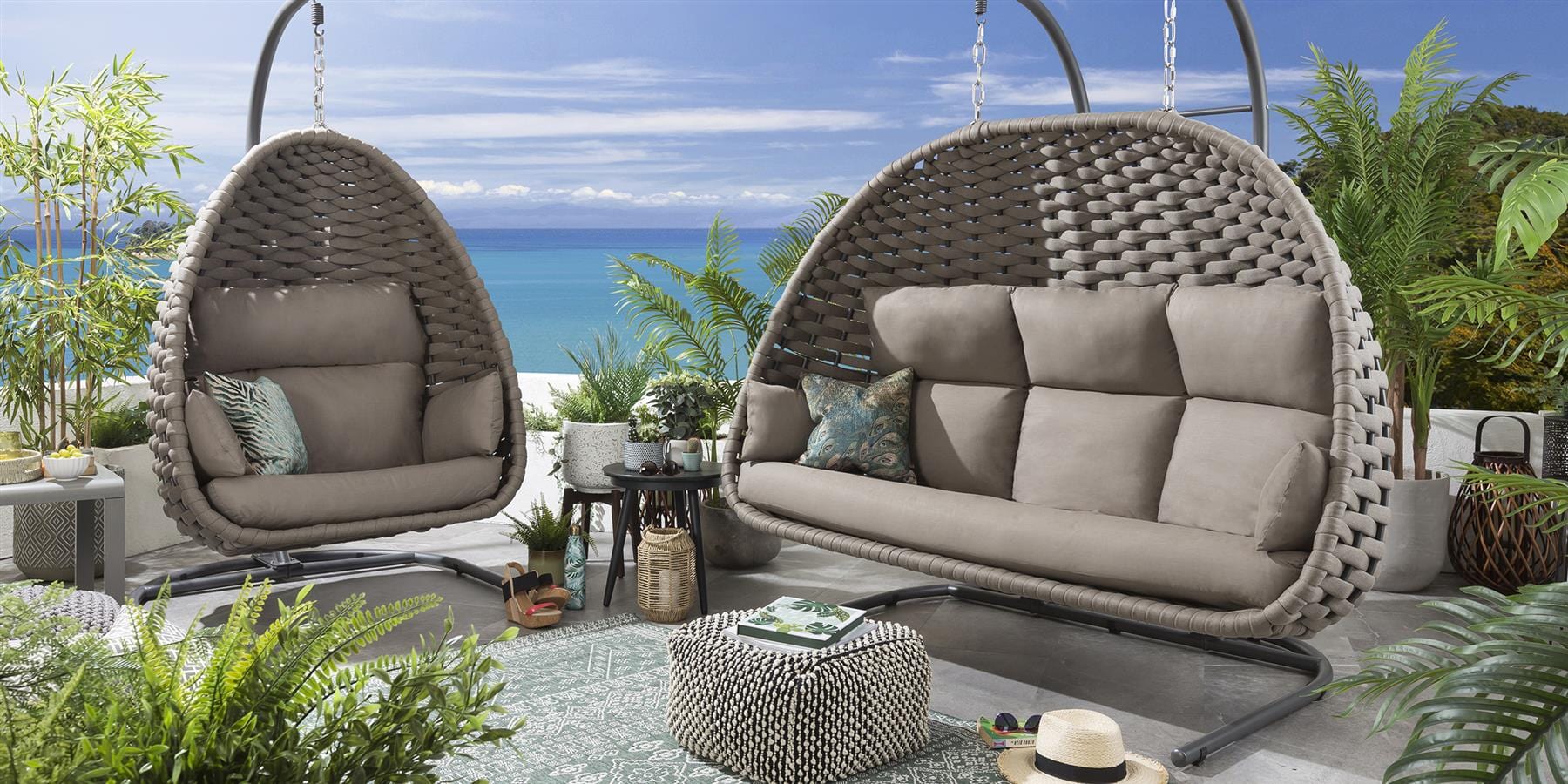 Ensemble chaise suspendue simple et hamac en corde - Café