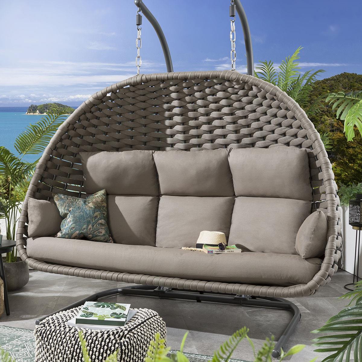 Ensemble chaise suspendue simple et hamac en corde - Café